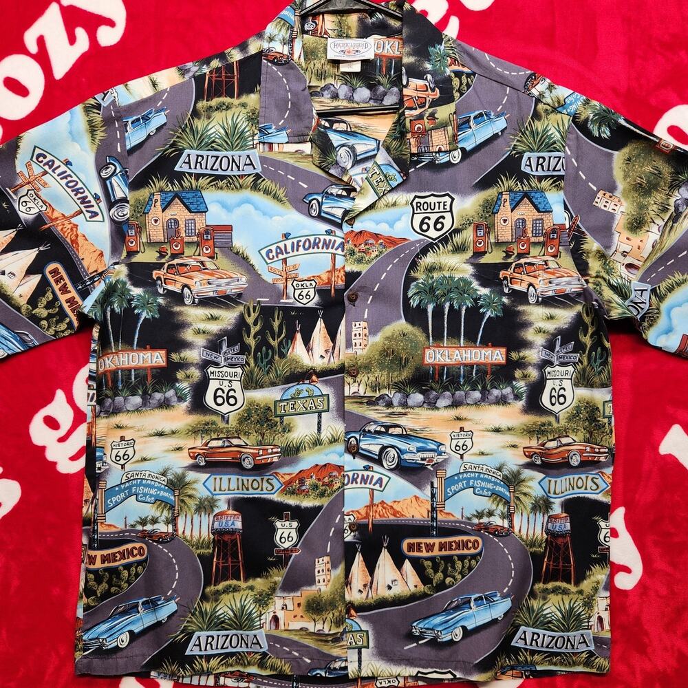 Pacific Legend Route 66 Hawaiian Shirt Mens 2XL Made In Hawaii USA Retro Cars...